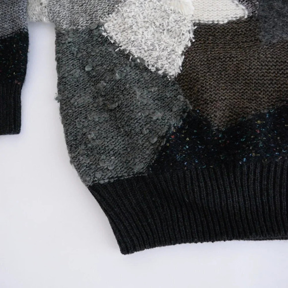 Vintage Marieal Kim Grey/White Floral Knit 8% Wool 8% Mohair Crewneck Sweater S - Picture 7 of 11